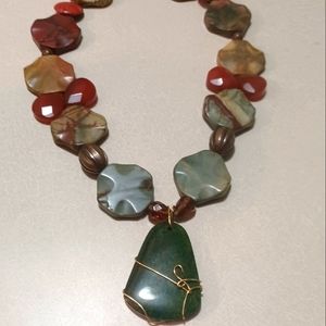 Artisan handcrafted Jasper and Jade statement necklace